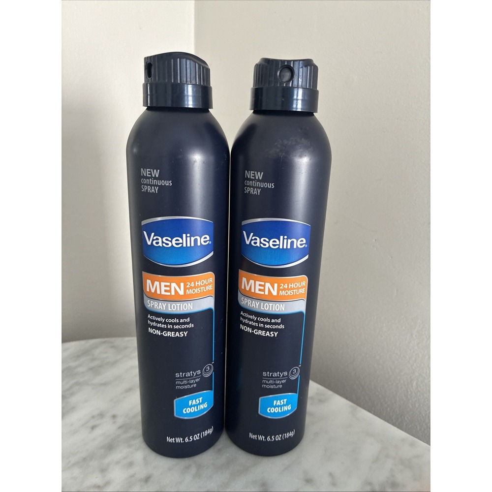 2x Vaseline Men Fast Absorbing Spray Lotion 24Hr Moisture 6.5 oz. New Cooling